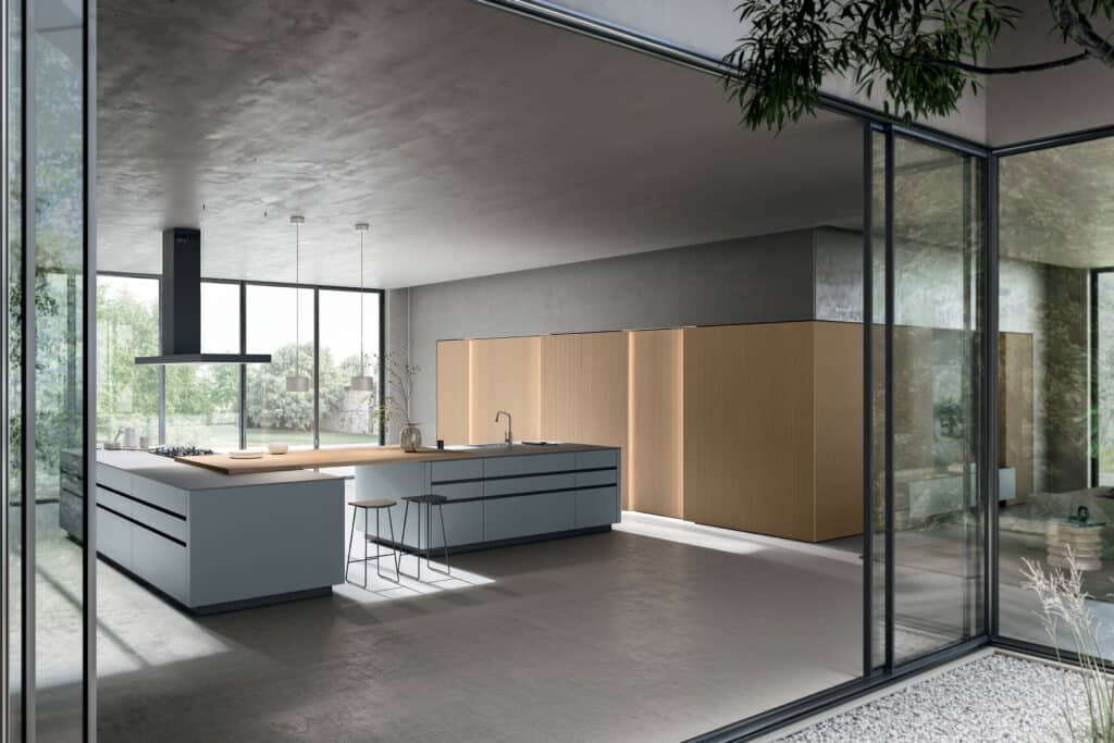 Progetto di una cucina moderna ad angolo installata da Effegi Arredi, negozio di mobili all'Infernetto.
